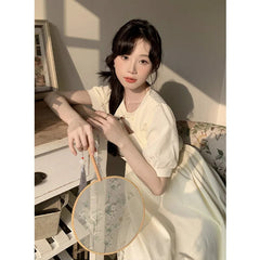 Aiertu  Summer Hot Sale Of The Season New Chinese Style Pure Color Belted Waist Gown with Button Detail Elegant Atmosphere Women's Dress Aiertu