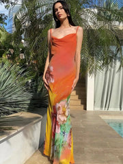 Aiertu  -  2026 Summer Sexy Backless Flower Printed Long Slip Dress Streetwear Women's Sleeveless High Waist Bodycon Holiday Party Dresses Aiertu
