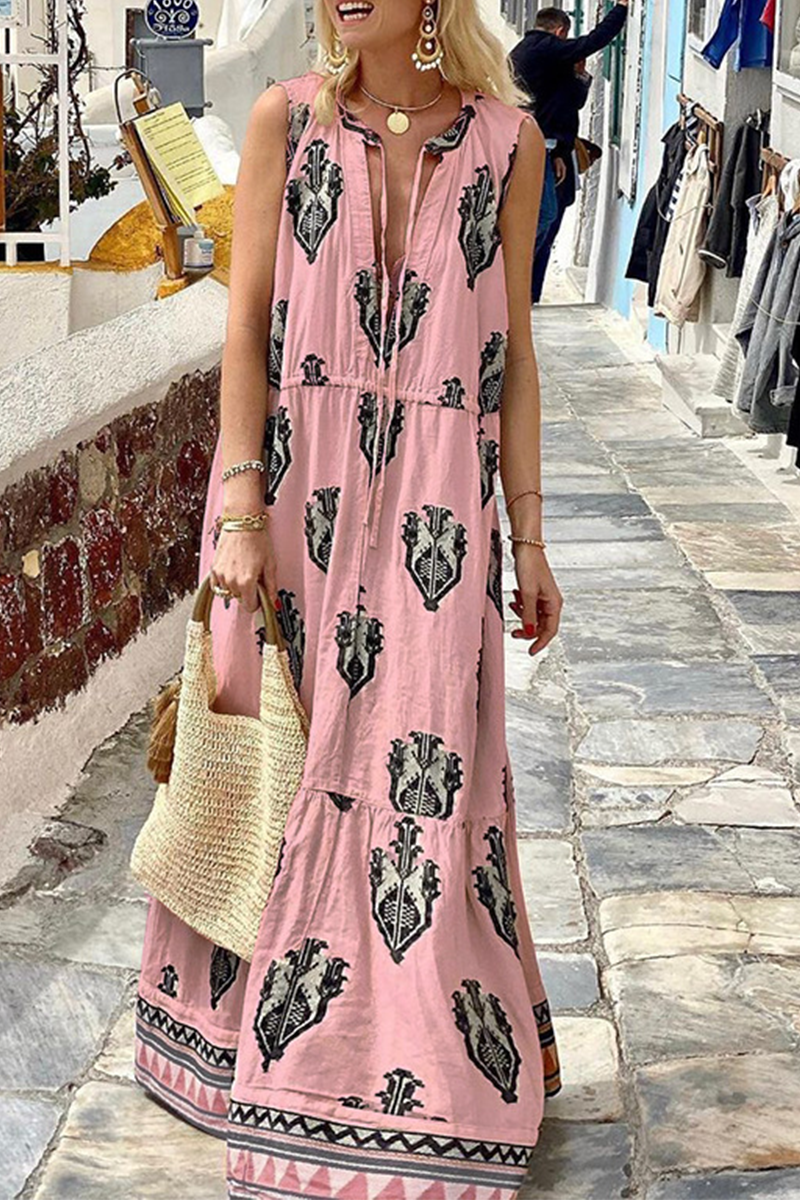 Aiertu  -  Fashion Print V Neck Cake Skirt Dresses(3 Colors) Aiertu