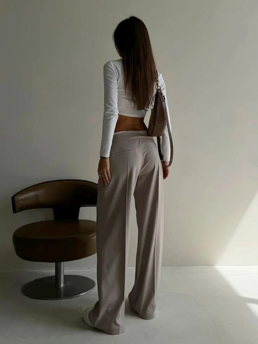 Aiertu  -  Women's Spring New Fake Two Piece Lace Up Loose Casual Pants Fashion Straight Leg Pants Female Retro Commuter Suit Pants Aiertu