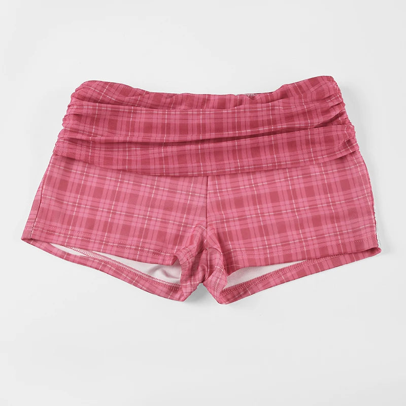 Aiertu  Two-Piece Set Plaid Print Y2K Sexy Camisole and Shorts Outfits for Women Clubwear 90s Fashion Korean Summer Suits Aiertu