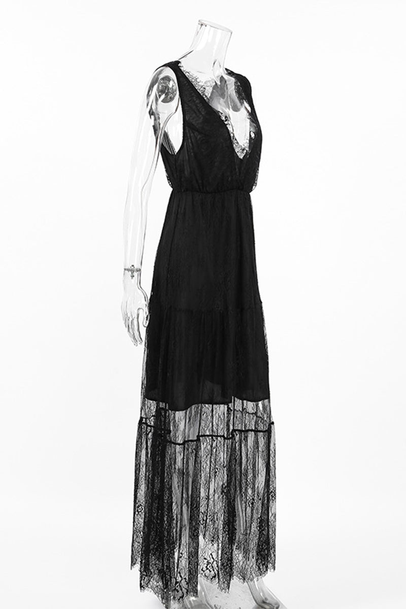 Aiertu  -Sexy Lace V Neck Lace Dress Dresses aiertu
