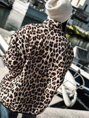 Aiertu  -  Women Casual Leopard Printed Cotton Jacket Fashion Lapel Long Sleeved With Pockets Cardigan 2026 Autumn Winter Lady Chic Coats Aiertu