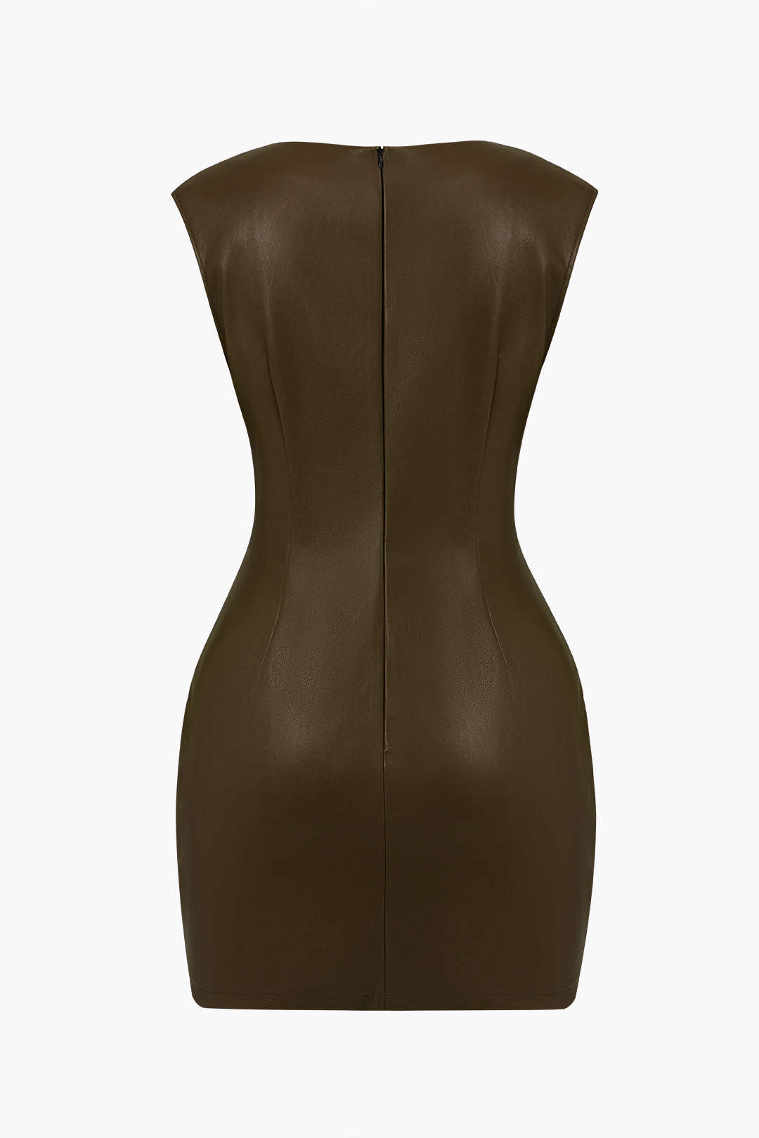 Aiertu  Ruched Faux Leather V-Neck Bodycon Mini Dress Aiertu