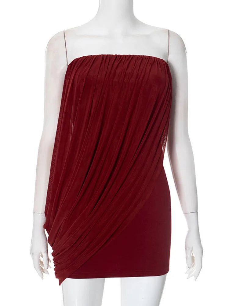 Aiertu  -  Strapless Off-shoulder Sleeveless Sexy Mesh Slim Mini Dress For Women Patchwork Backless High Waist Club Party Dress Aiertu