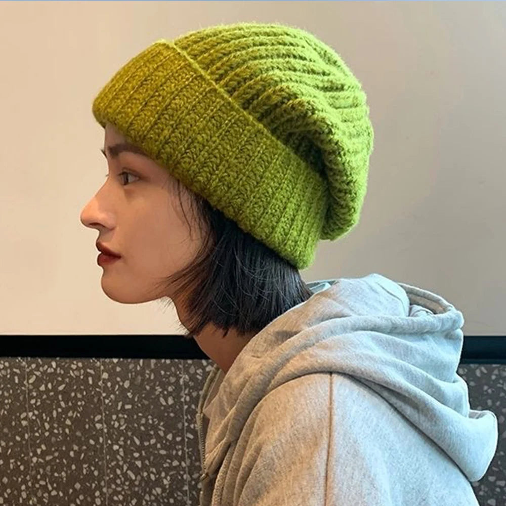 Aiertu  -  Winter Knitted Hat Women Korean Fashion Solid Outdoor Warm Beanies All-match Casual Elastic Comfortable Cap Aiertu