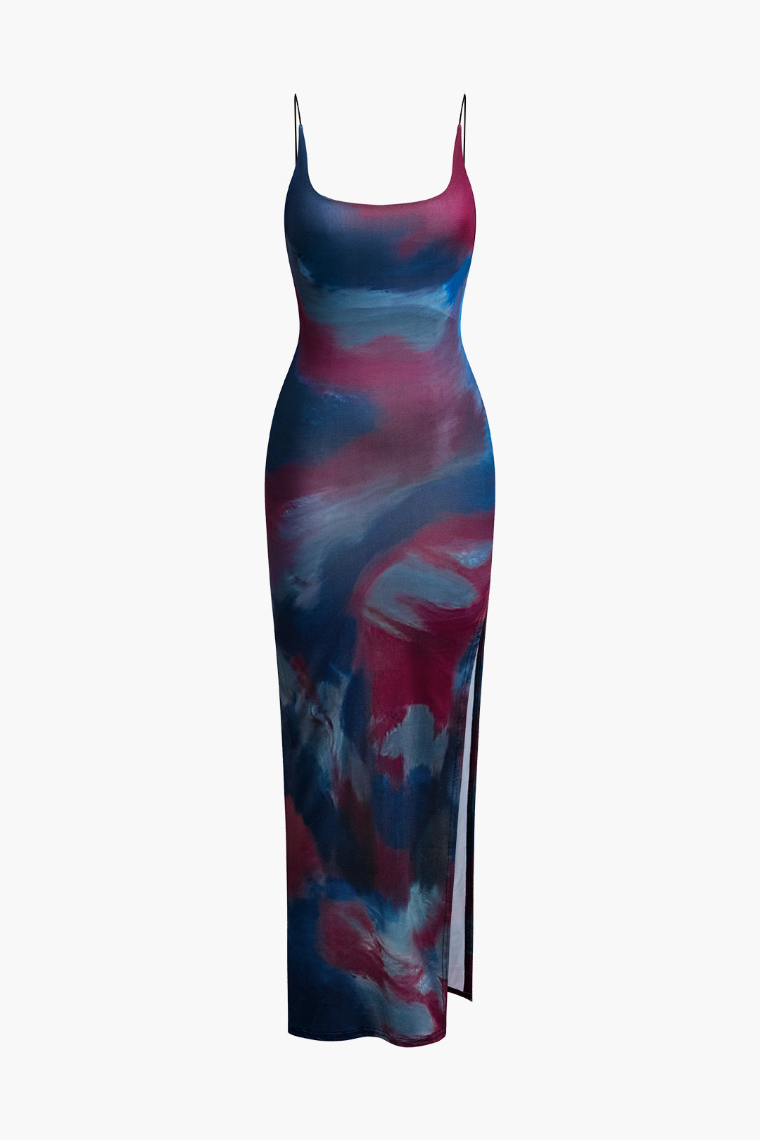 Aiertu  Tie Dye Backless Slit Slip Midi Dress Aiertu