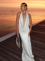 Aiertu  -  Vacation Temperament 2-Piece Set Women Swing Collar Arabesques Backless Tops+Smooth Skirts Beach Party Matching Suits Aiertu