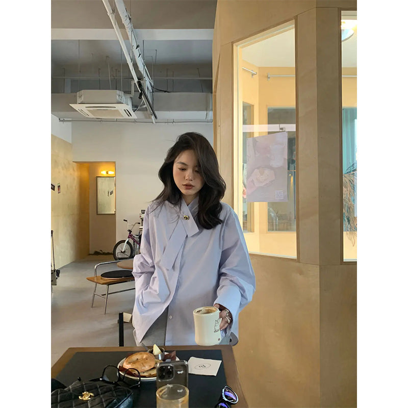 Aiertu Elegant White Shirts Women Fashion Long Sleeve Blouses Summer Office Ladies Korean Design Buttons Casual All Match Tops Aiertu