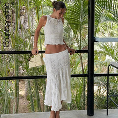 Aiertu  -  Fashion Hollow Out Dress Sets Summer Vacation Beachwear Matching Sets Outfits Sexy Top and Skirt Two Piece Sets Aiertu