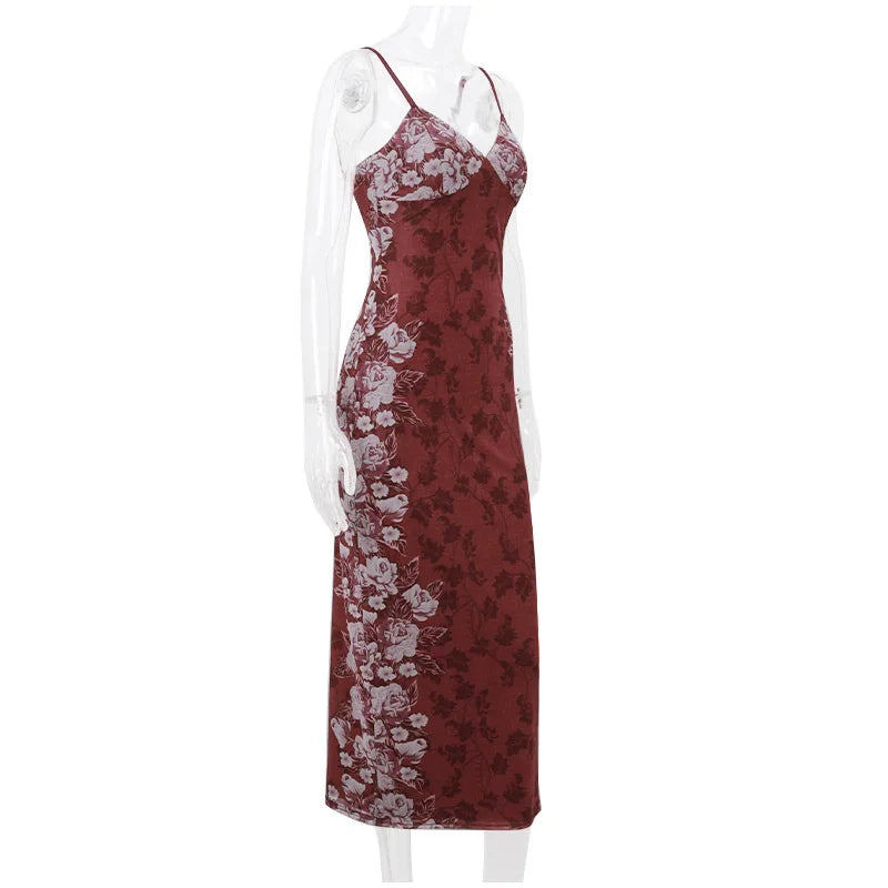 Aiertu  -  Floral Print Sling Dress Women Sexy Backless Long Dresses High Waist Vestidos 2025 Summer Elegant Sleeveless Party Beach Holiday Aiertu