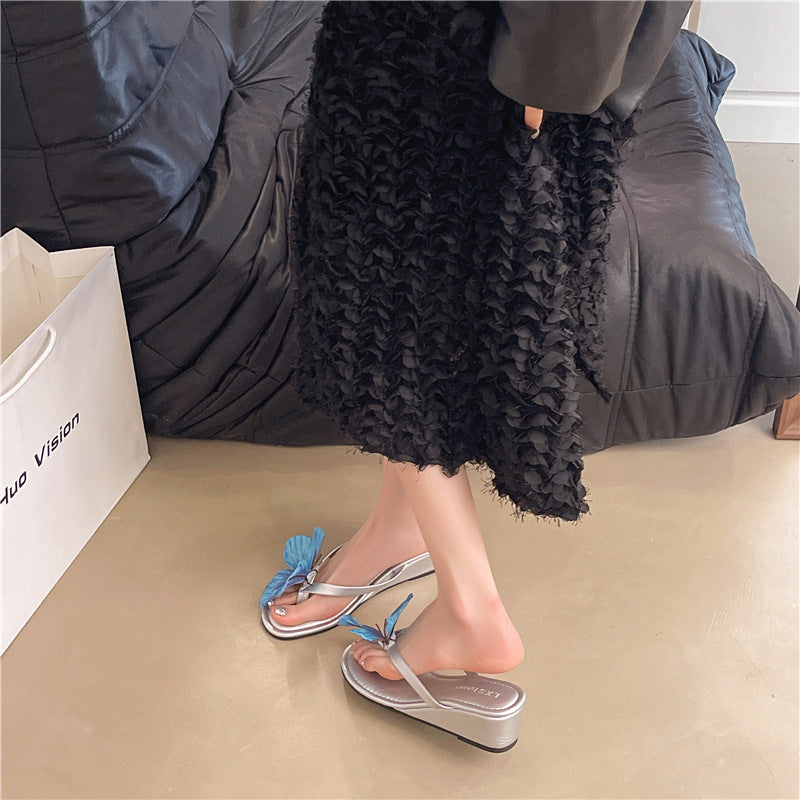 Aiertu  -  Rubber Flip Flops Low Shoes Big Size Flower Slippers Heels On A Wedge Square Toe Slides Hawaiian High Rome Floral PU Scandals Fa Aiertu