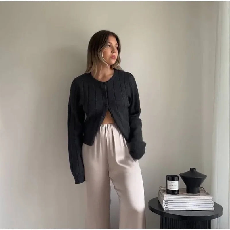 Aiertu  -  Slim Knit Single Breasted Cardigans Women Elegant O-neck Long Sleeves Short Sweater 2026 Autumn New Female Chic Top Streetwear Aiertu