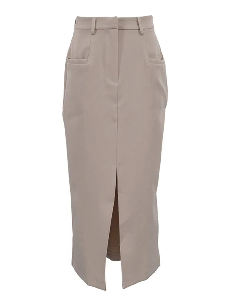 Aiertu  -  Spring Elegant High Waist Maxi Skirt Female Pocket Patchwork Slim Commute Streetwear 2025 Solid Vintage Y2k Long Skirt New Aiertu