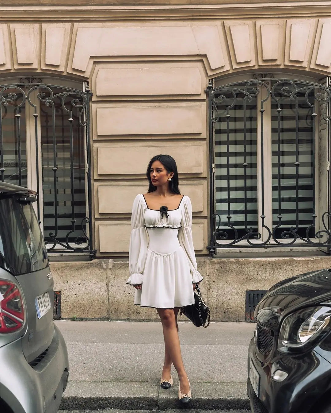 Aiertu  -  White Elegant A-line Mini Dress Women 2025 New Spring Square Collar Long Sleeve Vestidos High Waist Casual Fashion Short Dresses Aiertu