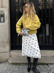Aiertu  -  Zipper Lapel PU Leather Jacket Coat Vintage Pocket Cargo Jackets Baggy Women Short Outwear Top Lemon Yellow Overcoat Streetwear Aiertu