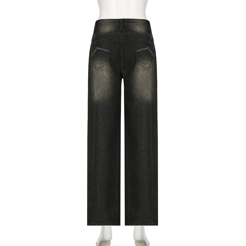 Aiertu Low Waist Jeans for Women Goth Y2k Style Baggy Jeans Punk New Jeans Wide Leg Denim Pants Kpop Casual Loose Streetwear Aiertu