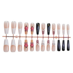 Aiertu  -  24PCS Purple Blush Coffin False Nails 3D Flower French Wearable Press on Gel Nails Fashionable Acrylic Fake Nail Tips for Women Aiertu