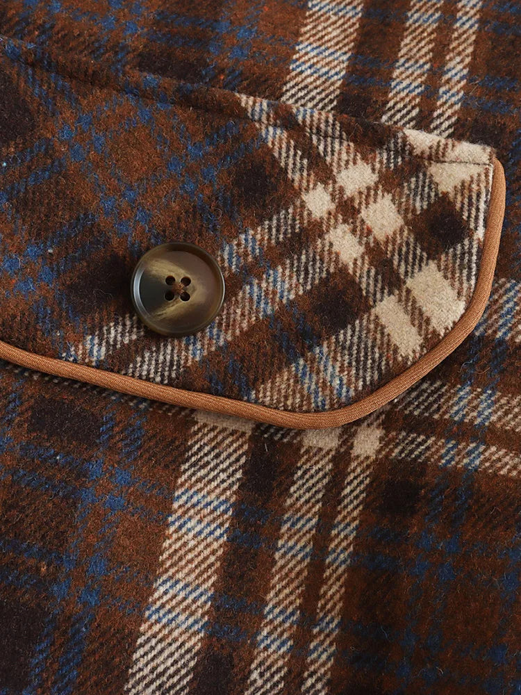 Aiertu  Women Fashion With Pockets Plaid Single Breasted Jackets Vintage Lapel Neck Long Sleeves Female Chic Lady Outfits Aiertu