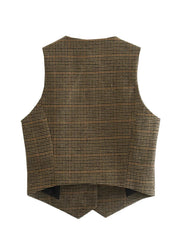 Aiertu  -   Sleeveless Single Button Houndstooth Vintage Vest for Women Autumn Spring Short V Neck Pockets Vest Waistcoat 2026 Aiertu