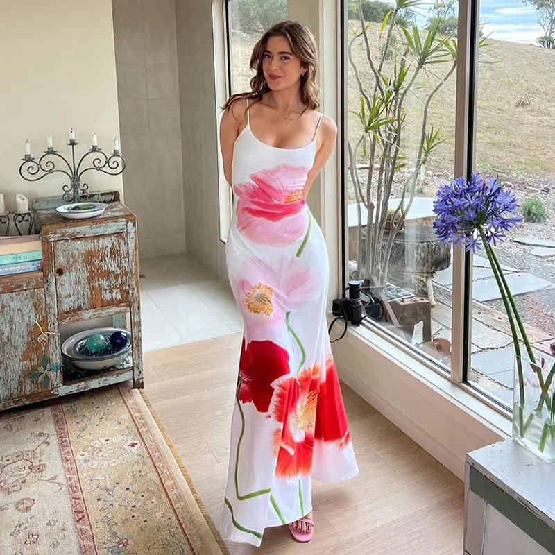 Aiertu  -  2025 New Trend Dress Women Sexy Summer Flowers Camis Sleeveless Soft Stretch Sweet Maxi Bodycon Skinny Elastic Vestidos Aiertu