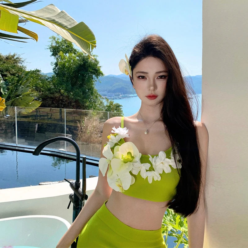 Aiertu  -  Summer New Women's Flower Crop Top & High Skirt Two Piece Set Bandage Fashion Club Birthday Party Vestitos Aiertu