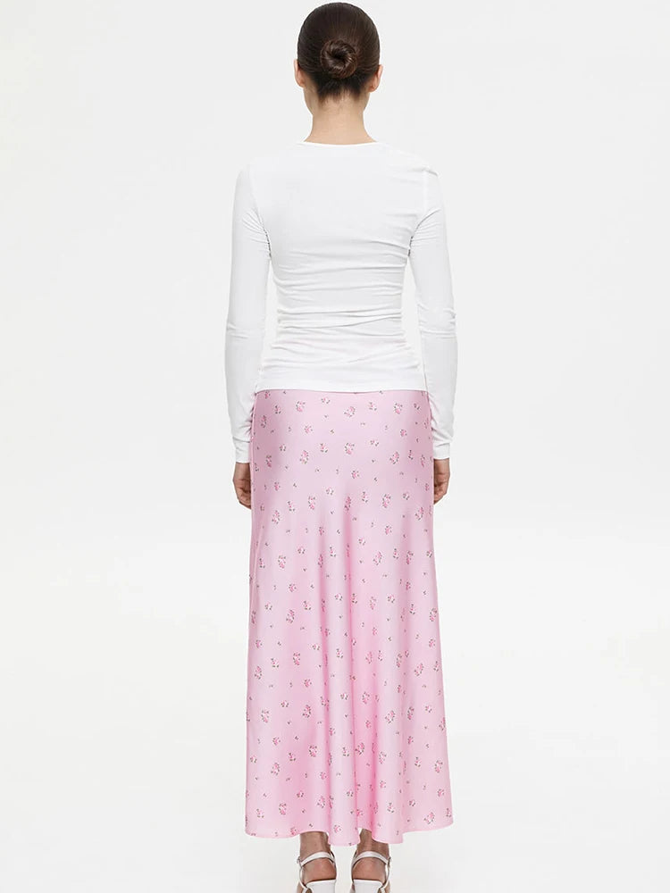 Aiertu  -  Flower Print Skirt Female 2025 New High Waist Slim Long Skirts Street Casual Vacation Fashion Elegant Satin Skirt Women Aiertu