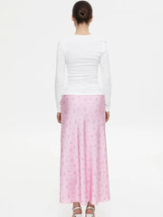 Aiertu  -  Flower Print Skirt Female 2025 New High Waist Slim Long Skirts Street Casual Vacation Fashion Elegant Satin Skirt Women Aiertu