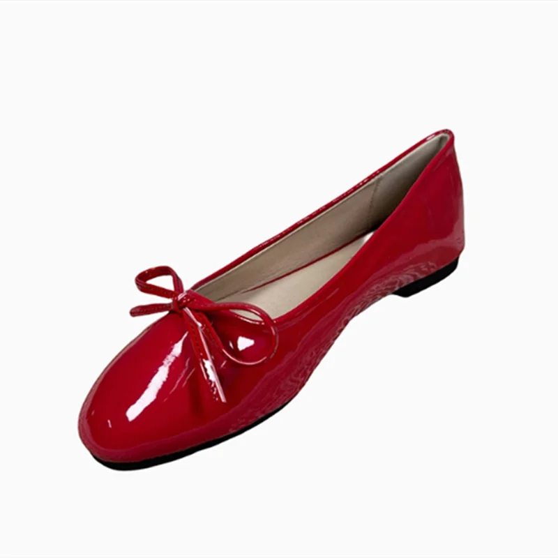 Aiertu    -  Women Round Toe Ballet Flats Spongy Bottom  Hot New Italian Shoes Patent Leather Classic Bow-Knot Dressing Slip-On 34 48 47 Aiertu