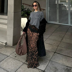 Aiertu       -  Mesh Stitching Leopard Sexy See-Through Long Skirt Female Animal Print Slim High Waist Skirts Hot Girl Fashion Streetwear Aiertu