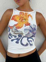 Aiertu  -  Y2k Print Tank Top for Women Sleeveless Aesthetic Camisole Graphic Baby Tees Slim Fitted Strappy Shirts Aiertu