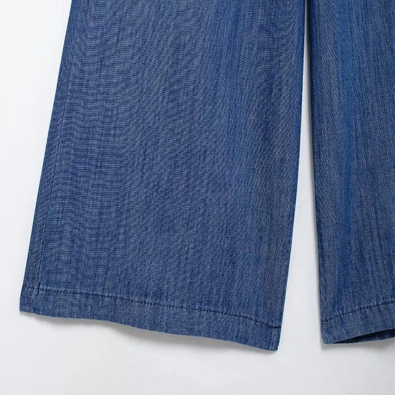 Aiertu  -  Elegant Women's Baggy Jeans Fashion High Waist Pocket Wide Leg Female Trouser 2025 Spring Lady Casual All-match Denim Pant New Aiertu