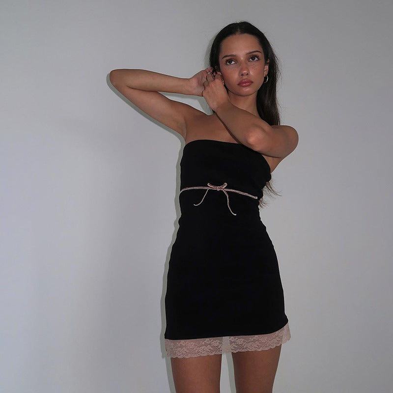 Aiertu - Strapless Lace Sheath Dress Aiertu