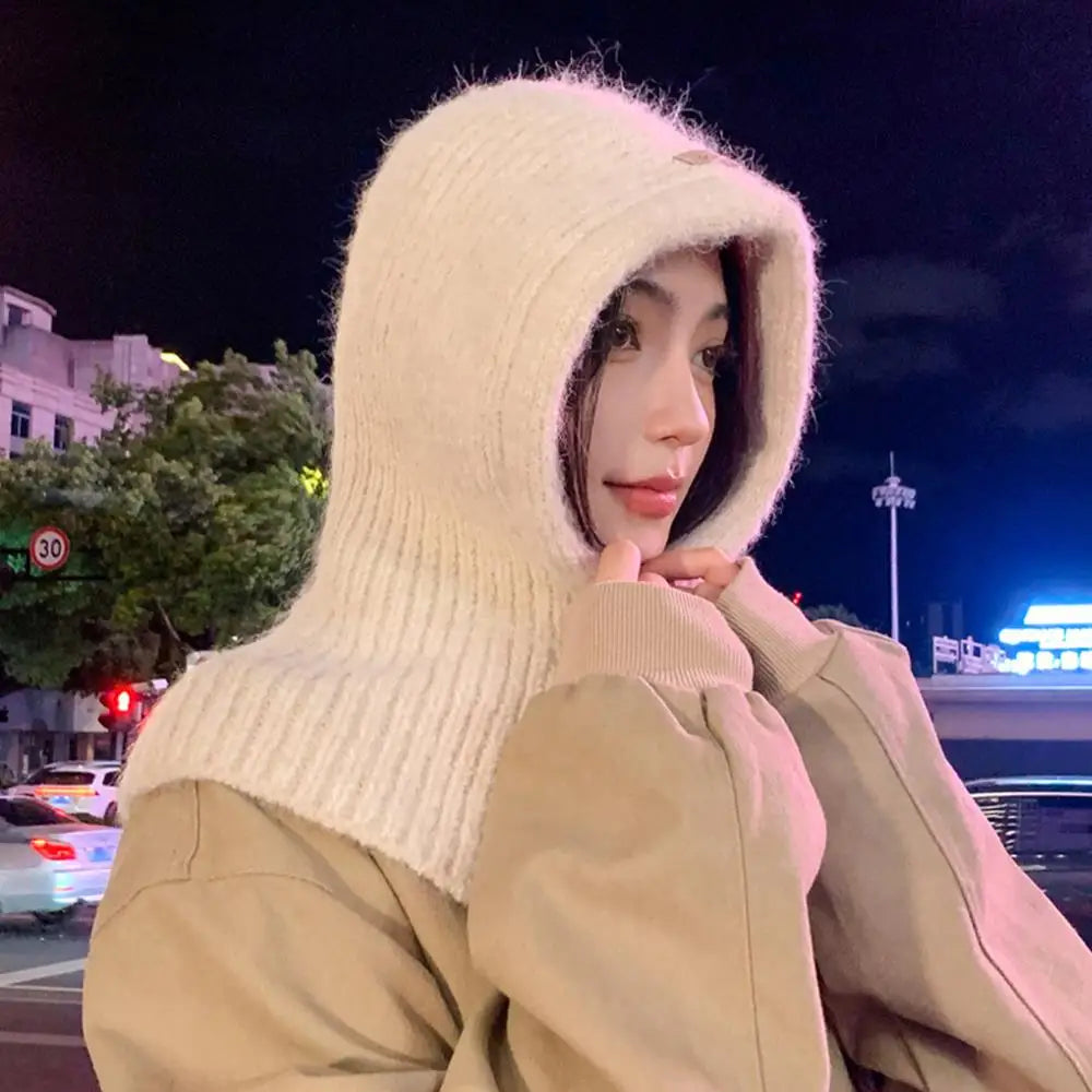 Aiertu  -  Winter Balaclava Hat Warm Knitted Women's Hood Hat Caps Cap Outdoor Pullover Color One-piece Solid Neck Cashmere Pullover Hat Aiertu