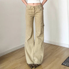 Aiertu  -  Y2K Casual Women Straight Jeans Khaki Fashion Pocket Cargo Pants Retro 90s Loose Denim Trousers Spring High Street Aiertu