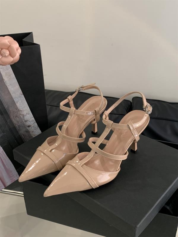 Aiertu  Retro Woman Shoes Closed Toe Sandals Summer Heels Buckle Original Stiletto Leather Girls Pointed Strap High Pumps Scandals Paten Aiertu