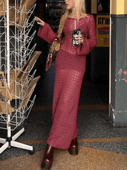 Aiertu  -  Crochet Hollow Backless Long Sleeve Cover Up Maxi Dress Aiertu