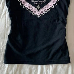 Aiertu  -  Y2k Aesthetic Love Letter Printing Tops 2025 Summer Women Streetwear Black T-shirts Harajuku Casual Slim Fit Grunge Fairy Tees Aiertu
