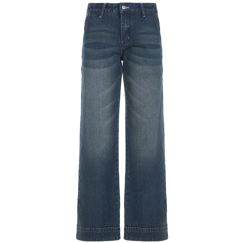 Aiertu  -  Y2K Straight Jeans Women Fashion High Street Loose Fit Denim Pants 2000s Casual Female Retro Trousers Autumn Outfits Aiertu