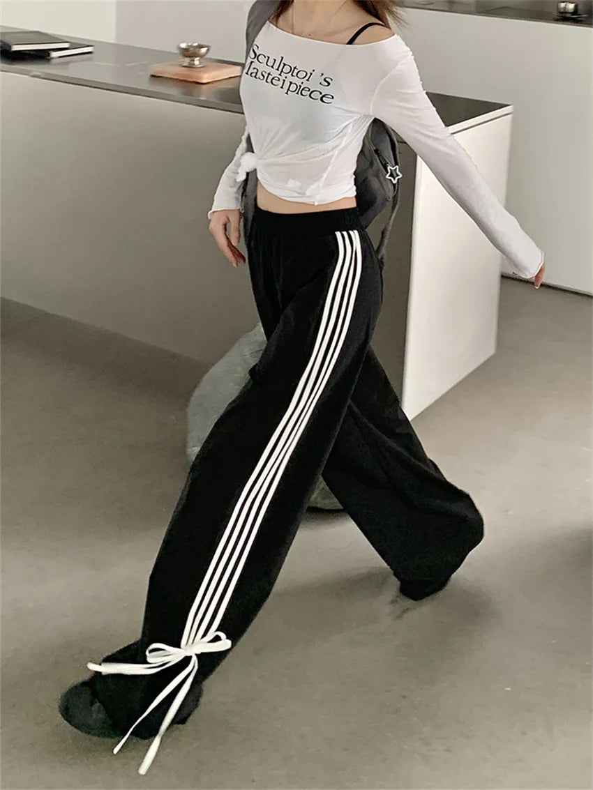 Aiertu  -  Black Sports Pants Women Chic Autumn Classic Wide Leg All Match Casual Fashion Wide Leg Slim Loose High Waist Aiertu