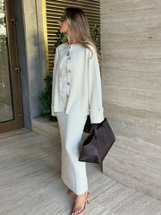 Aiertu  -  Elegant O-neck Knitted Cardigan Women Casual Long Sleeve Single-breasted Loose Sweater Coat 2026 Autumn Lady Office Outerwear Aiertu