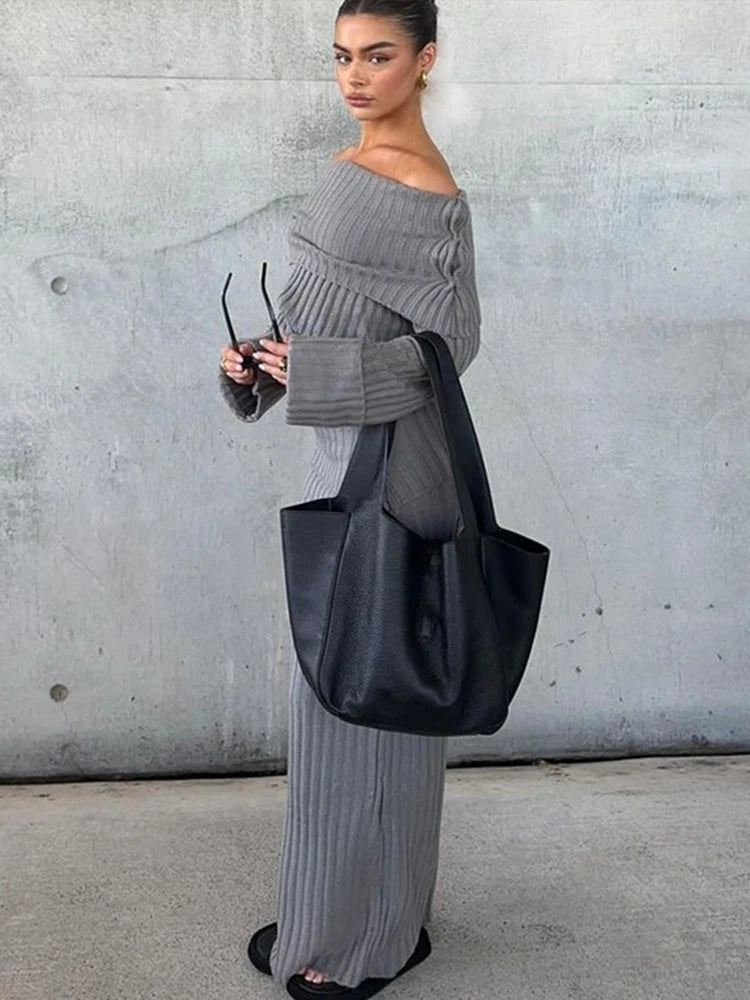 Aiertu  -  Women Off Shoulder Knitting Sweater Two Piece Set Sexy Top Slim Wrap Hip Midi Vest Dress Autumn Winter Skirts Suit Fashion 2026 Aiertu