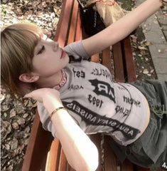 Aiertu  Fashion Harajuku Y2k Aesthetic V Neck Sleeveless Camisoles Punk Style Office Lady American Vintage Print Shirt Print Tank Tops Aiertu
