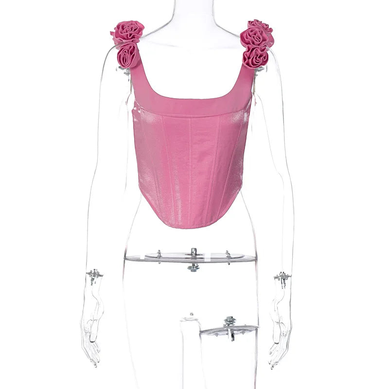 Aiertu  -  Flower Slim Fit Tank Top Women Clothing Fish Bone Vest Female  Beach Sleeveless 3D Decoration Crop Tops Women's Aiertu