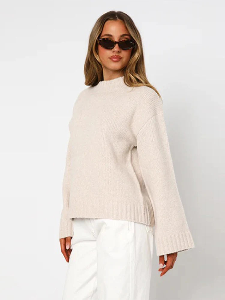 Aiertu  -  Vintage Solid O Neck Women Sweater Full Sleeve Loose Lady Pullover 2024 Fashion Elegant Pleated Autumn Winter Female Knitwear Aiertu