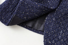 Aiertu  -  Women Blue Tweed Waistcoat With Belt Sleeveless Female Outerwear PS0138 Aiertu