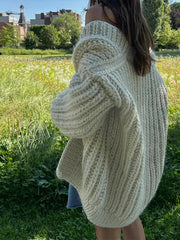 Aiertu  -  Long Lantern Sleeves Solid Women Cardigans Knitted Loose V Neck Lady Sweater 2024 Vintage Autumn Winter Female Warm Streetwear Aiertu