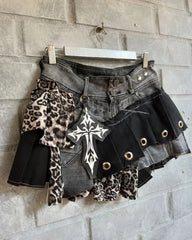 Aiertu  -  Y2K Street Punk Trend Girl Leopard Print Denim Sexy Short Skirt Hip-hop American Autumn New Slim Butt-covering Skirt for Women Aiertu