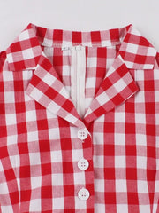 Aiertu  -  party look snspos 2025 New Vintage Elegant Red Gingham Cotton Midi Dresses for Women Notched Collar Buttons Belted 1950s Retro Plaid Peplum Dress Aiertu