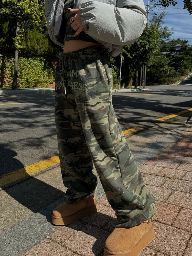 Aiertu  -  Y2k Vintage Leopard Print Mid Waist Long Pants Women American Retro Streetwear Hip Hop Letter Print Loose Trousers 2025 Aiertu